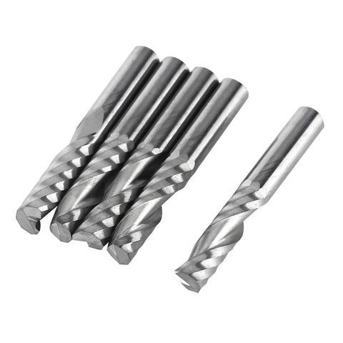 5Pcs 6mm Shank Tungsten Carbide Single Flute End Mills Spiral CNC Milling Bits For Acrylic PVC MDF Pro Grade With Sharp Chip Clearing Design