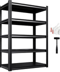 Beefy Heavy Duty Metal Garage Shelving Unit With Five Adjustable Shelves Stands 71.2 Inches Tall, 35.4 Inches Wide, 15.7 Inches Deep For Heavy Load Storage In Garage, Shop, Or Warehouse, black steel frame with hammer and gloves