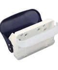 Top view of a 6 Hole Punch For Loose Leaf Paper A4 A5 B5 Size Handheld Metal Circle Puncher With Five Sheet Capacity in navy blue and white
