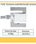 S Type Tension Sensor 0-20kg with dimensions 50.8x63.5, alloy steel, part of Beefy S Shape Tension And Compression Load Cell Sensor.
