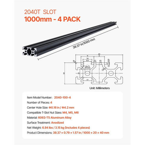 Kickstart Your Next Wild 3D Printing Build With Top Tier T Slot Aluminum Extrusion Profile Linear Rail Kit Including 4 Pieces Of 1000mm 2040 Beam showing four 1000mm aluminum beams.