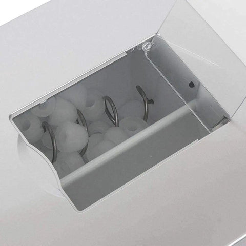 Zero Drama Automatic Countertop Ice Machine Cranking Out Fresh Clear Cubes At Nine Point Five Kilograms Daily With Food Grade Abs Body and lid view showing clear ice cubes inside.