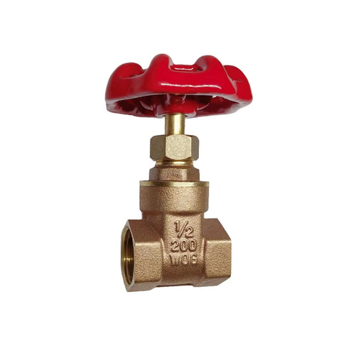 Brass Gate Valve For Water And Gas Lines, 1/2in NPT Female Rotary Globe Valve DN15 with red handle, front view