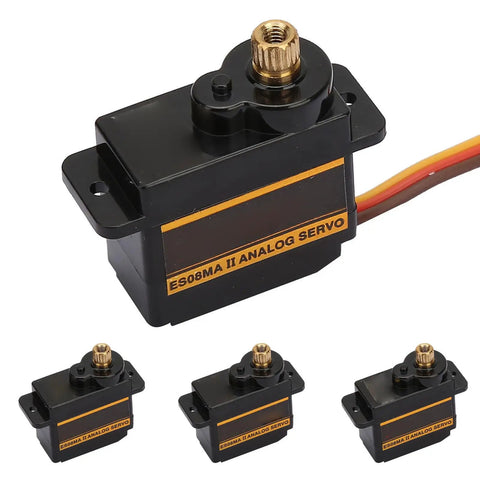 Four Pack Smokin Hot Metal Gear Servo Motor For RC Robot Car Helicopter Badass Durable Analog Actuators Smooth Precision Control, close-up view.