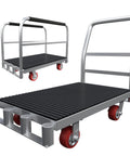 Beefy Heavy Duty Two In One Flatbed Panel Cart With 42 By 24 Inch Platform Rubber Mat Three Handrails 2500 Lb Capacity