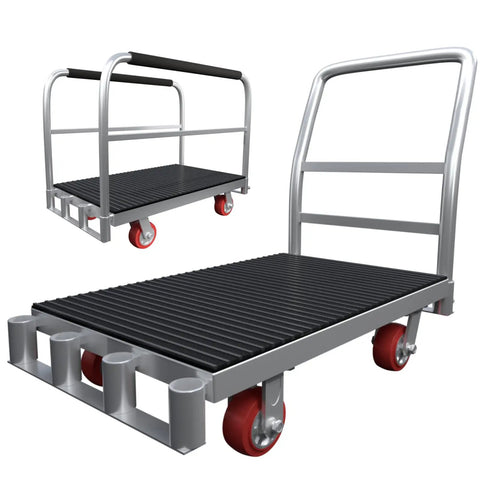Beefy Heavy Duty Two In One Flatbed Panel Cart With 42 By 24 Inch Platform Rubber Mat Three Handrails 2500 Lb Capacity