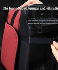 Premium Waterproof PU Leather Center Console Armrest Booster Cushion Pad Fit For Tesla Cybertruck 2025 showing elastic strap installation.
