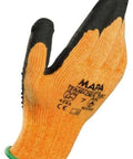 Temp-Dex Plus 720 Nitrile Mediumweight Work Glove in Orange with black grip, Size 7, displaying logo and knit texture