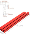 Built Tough Aluminum T Track Table Fence System With Laser Measure, 400mm x 75mm size, viewed from the side with measurements.
