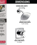 Dimensions of Dual Handle Shower Trim Kit With Single Spray Touch Clean Shower Head In Chrome For Ashlyn 17 Series Shower Faucet, Valve Not Included, Rough In Valve Sold Separately, No Hassle Upgrade For Modern Bathrooms.