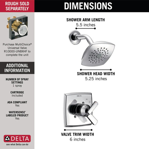 Dimensions of Dual Handle Shower Trim Kit With Single Spray Touch Clean Shower Head In Chrome For Ashlyn 17 Series Shower Faucet, Valve Not Included, Rough In Valve Sold Separately, No Hassle Upgrade For Modern Bathrooms.