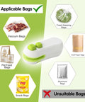 Rechargeable 2 In 1 Bag Sealer With Cutter, Portable Handheld Food Sealer For Kitchen next to applicable and unsuitable bags