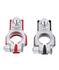 Rock Solid Battery Terminal Connectors One Pair Positive And Negative Top Post Design showcasing galvanized cooper clamps with plastic bases.