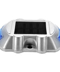 Close-up of a blue 6 LED solar dock light, part of the 16 Pack Solar Dock Lights For Outdoor Pathways And Driveways, with screw mount.