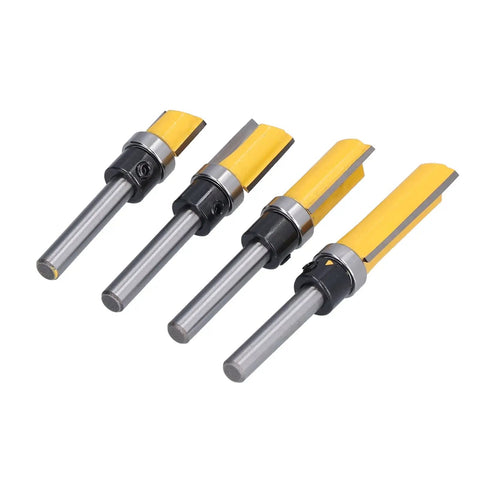 Premium Trim Router Bit Kit With 2 Conventional Blades For Flawless Flush Cuts And Precision Tenon Trimming on wood and acrylic materials, 4 PC set.