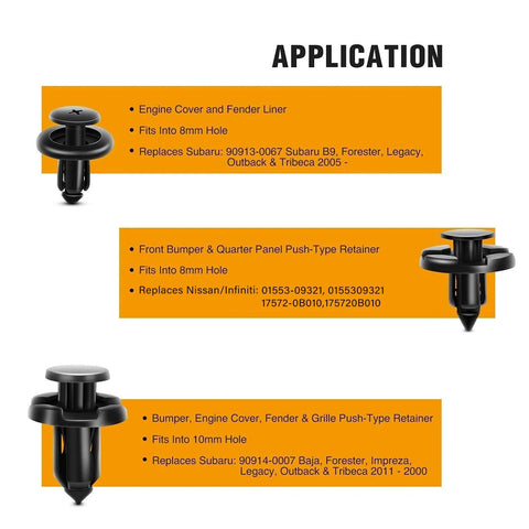 Push Type Retainer Fastener Kit For Subaru Vehicles With 100 Pcs 7mm 8mm 10mm Clips And Rivets, OEM Upgrade