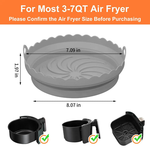 Round Silicone Air Fryer Liners For AF101 Compatible Fryers Reusable Dishwasher Safe Liners, measuring 7.09" diameter, grey color