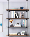 Industrial Style Wall Mount Pipe Shelf Kit Black 4 Tier Open Bookshelf DIY Iron Pipe Shelving System Two Pack in home setup