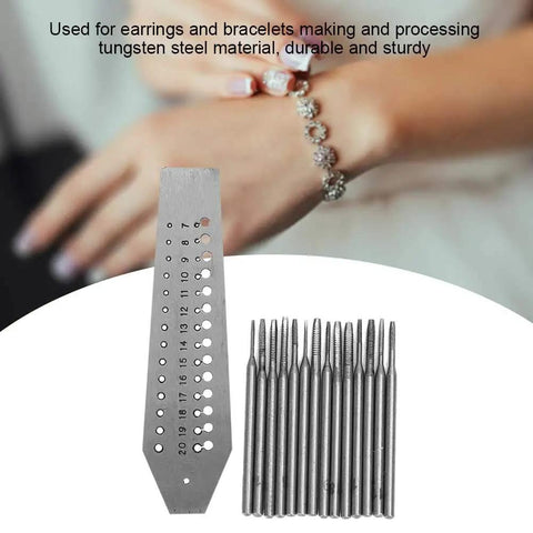 Top Shelf Tungsten Steel Screw Drilling Plate Kit With Rock Solid Thread Mold For Crafting Custom Earrings And Bracelets, 12 drilling tools and plate.