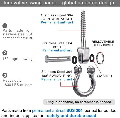 Bulletproof Heavy Duty Swing Hangers 4 Pack Built Like A Tank Includes Premium 304 Stainless Steel Bolt Hooks Rock Solid 1500 Lbs Capacity Perfect For Porch Swings Hammocks parts and design features