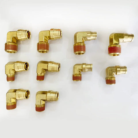 DOT Air Brake Brass Push In Fittings Kit 30 Piece Includes Three Eighths Inch Union Elbows for truckers and trailer air lines