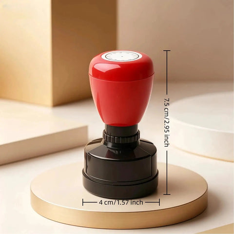 Super Practical Learning Time Stamp Kit For Teachers And Homeschool Parents To Help Kids Get The Hang Of Analog Clocks Using Clear Picture Time Visuals In Sleek Black Finish, featuring a red and black clock stamp.