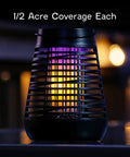 Close-up of Solar Powered Bug Zapper Outdoor Insect Trap With 600V Grid, LED Flickering Flame, auto activates at dark
