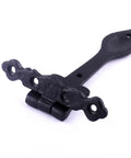 Close-up of Black Wrought Iron Door Strap Hinge, 6-Inch Long, Antique Colonial Spear Tip, Rust Resistant, Flush Mount