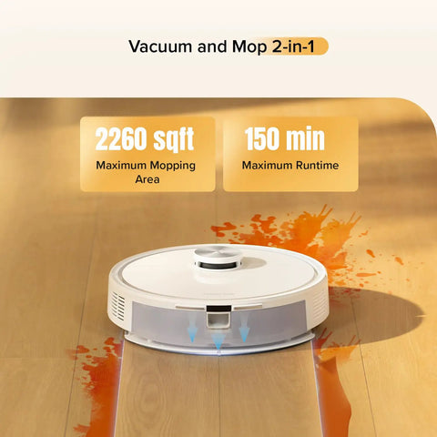 Q7 M5 Smart Vacuum And Mop Combo, white, cleaning hardwood floor with app control and LiDAR navigation, 2-in-1 feature