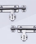 Tough As Nails Heavy Duty Sliding Bolt Door Latch Featuring Auto Return Stainless Steel Gate Lock, visible latch and mounting plate