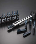 Heavy Duty 16 Piece Security Torx Bit Set T5 To T50 With S2 Steel Construction, tamper resistant star bits, shown with adaptor
