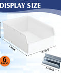 Six Pack Slatwall Bins With Hooks Set For Wall Mounted Storage Handy Organizer Containers shown in white with dimensions