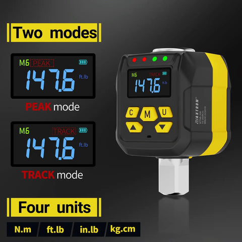 Half Inch Drive Digital Torque Adapter With Buzzer And LED Indicator For Boss Level Precision, showing display modes