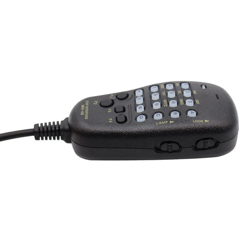 Side view of Six Pin DTMF Mic For Yaesu Radios MH-48A6J Compatible, showing keypad and buttons, ideal for frequency entry.