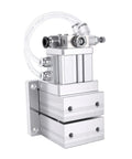 Top Tier Pneumatic Machine Vise With 3mm Stroke For Aluminum Clamping, showing air control and clamping mechanism in silver finish.