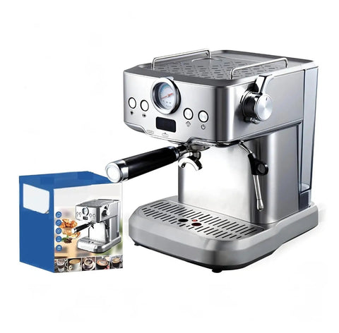 Straight Up Smooth Automatic Coffee Maker With Built In Grinder And Creamy Milk Frother sleek black build, shown with packaging and brewing details.