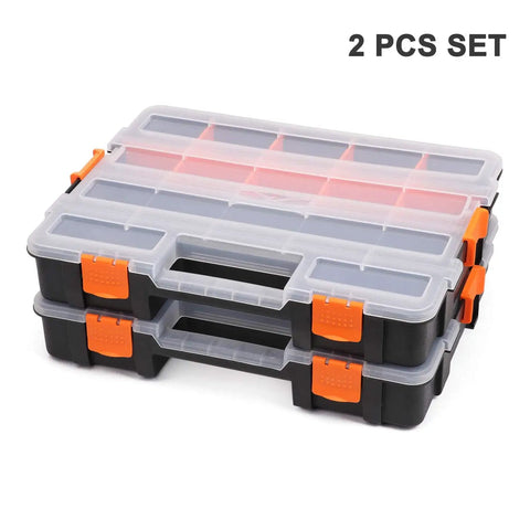 Interlocking Black Tool Box Organizer With Removable Dividers Beefy Durable Plastic Small Parts Box For Fasteners And Crafts 2 Pack 20 Removable Dividers 14 Fixed Sections Heavy Duty Construction