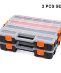 Double Side Tool Organizer With Heavy Duty Polymer And Customizable Removable Dividers For Hardware Storage Keeps Screws Nuts And Small Parts Neat Black And Orange 2 Piece Set stacked view