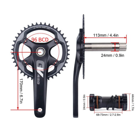 Road Bike Crank Set 42T Hollow Integrated Crankset CNC Milled Aluminum Alloy Anodized Finish Replacement For 10 And 11 Speed Systems