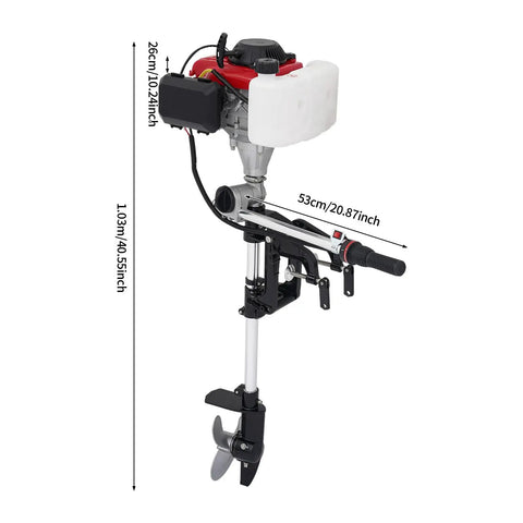 Powerful 4HP 53.2cc 4-Stroke Outboard with Air Cooling, 22 Inch Drive Shaft, Tiller Control, Hand Pull Start, side view
