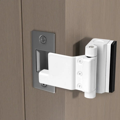 White Adjustable Portable Door Lock Rock Solid Security Reinforcement For Hotels Dorms Lock Down Your Room Bail Proof Tuff Travel Gear For Apartment Safe Setup on door edge