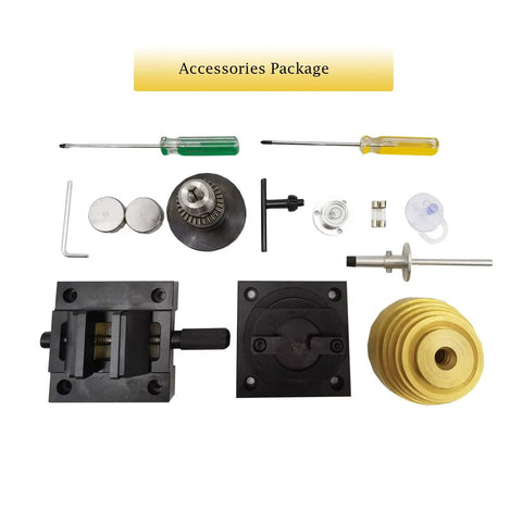 Hella Precise Micro Digital Vickers Hardness Tester With Automatic Turret And Top Shelf Vicker Meter Featuring A 7 Inch Touch Screen Display For Smooth Professional Calibration At 110 Volts accessory package with tools and parts.