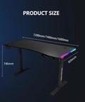 Adjustable Height Standing Desk With Carbon Fiber Top And Hella Fast Electric Lift Offers Chill Work Mode Programmable Memory Presets Cool Rgb Lighting dimensions labeled 1200mm to 1600mm wide and 740mm high.