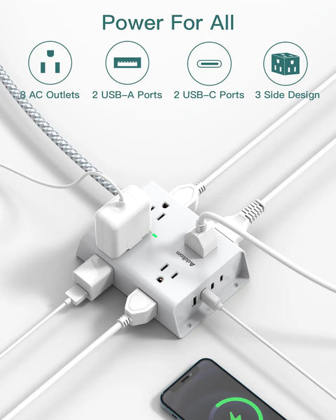 12 In 1 Surge Protector Power Strip With 8 AC Outlets And 4 USB Ports Including USB C Fast Charging, 5 Foot Extension Cord
