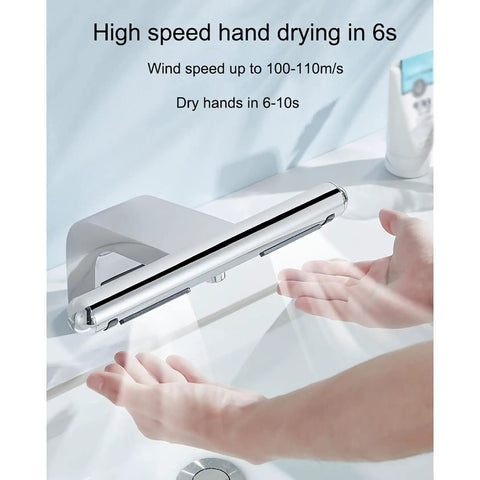 Eoweiot 1150W Hand Dryer with Sensor Faucet, drying hands quickly in 6 seconds under strong airflow with sleek design.