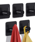 Five Pack Heavy Duty Adhesive Hooks That Hold Up To 22lb Self Adhesive Wall Hangers Waterproof Rustproof Stainless Steel For Bathroom Kitchen Office Damage Free Quick Peel And Stick Installation In Seconds with red and yellow towels hanging