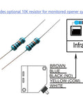 Diagram of an IP67 Waterproof Photoelectric Beam Sensor For Gates And Garage Doors with optional 10K resistor for monitored systems.