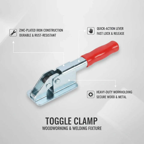 1 Pack Quick Action Toggle Clamp For Woodworking And Metalworking, zinc plated iron workholding device with red handle
