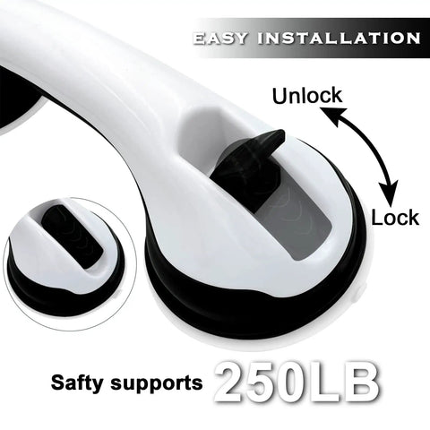 Ultra Secure Shower Grab Bar With Strong Suction Cups, 12 Inch Safety Handle, easy installation lock unlock mechanism close-up