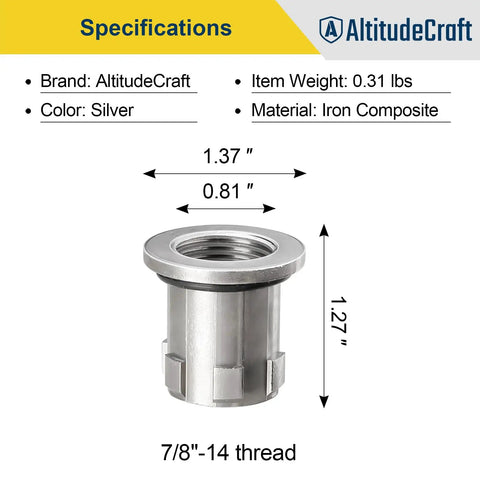 Quick Change Die Bushings Kit For Reloading, No-Fuss Die Swap System, single silver die bushing with specifications.